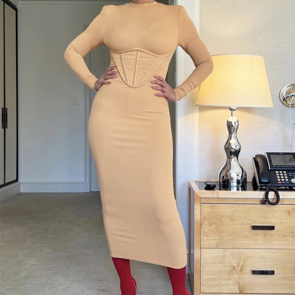 Fashionable temperament, solid color, slimming, skinny, buttock wrapped dress