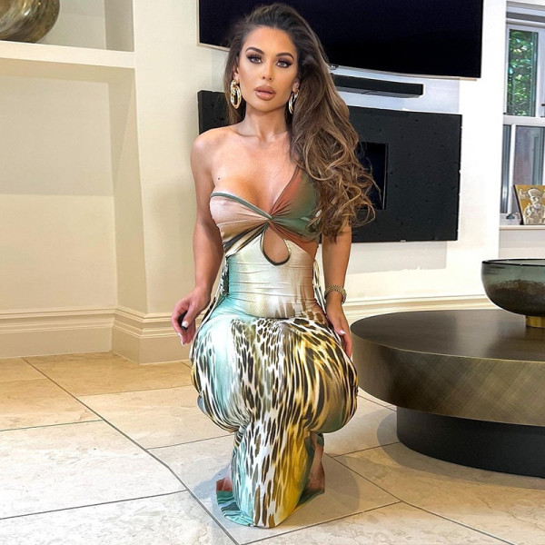 Oblique shoulder cut-out tight-fitting dress cut-out mid-length celebrity one-step skirt
