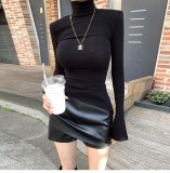 Temperament casual leather pants