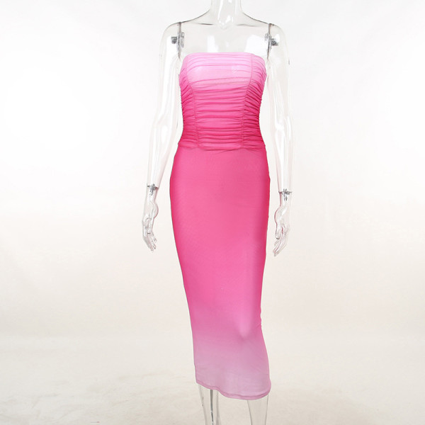 Fishtail long skirt sexy slimming buttock shrink pleated gradient bra dress