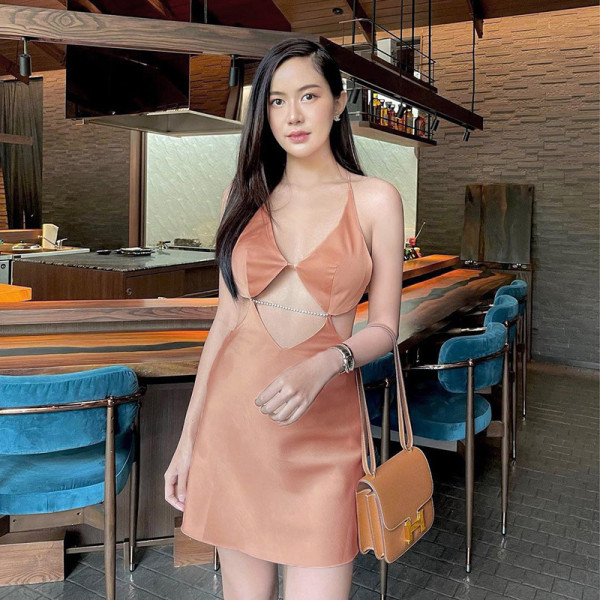 Sexy hollow lace drill strap dress backless party dress