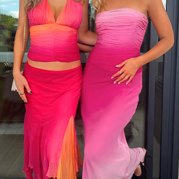 Fishtail long skirt sexy slimming buttock shrink pleated gradient bra dress