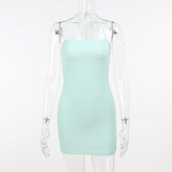 Sexy suspender waffle slim wrap hip skirt casual solid color dress