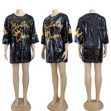 Fashion temperament casual sequin women's half-length dress