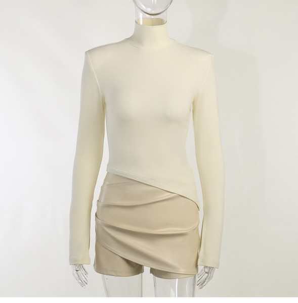 Temperament casual high-necked shirt with diagonal hem design sense Slim fit and slim bottom
