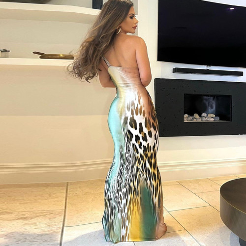 Oblique shoulder cut-out tight-fitting dress cut-out mid-length celebrity one-step skirt