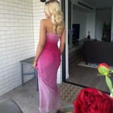 Fishtail long skirt sexy slimming buttock shrink pleated gradient bra dress