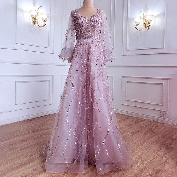 Golden heavy work beaded luxury evening dress sexy celebrity glamour queen dress