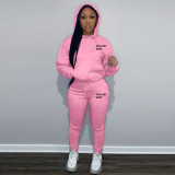Letter printing plush suit trend fashion unisex hooded trousers suit