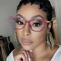 Small frame cat's eye lens frame flat mirror with diamond anti-blue light retro glasses frame