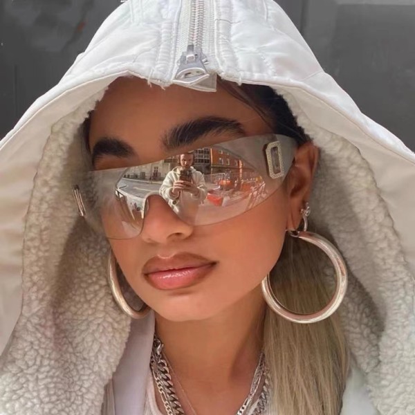 Spicy girls' sunglasses D-shaped one-piece futuristic sunglasses trend cool party glasses for men and women
