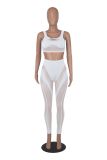 Mesh Irregular Splice Solid Color Sexy Low Chest High Waist Casual two-piece Set