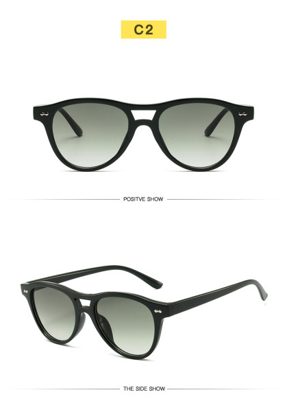 Round double-beam sunglasses Fashion rice nail small frame glasses Women tide water silver film lenses Sunvisor sunglasses