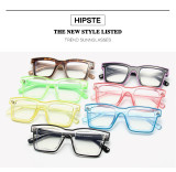 Fluorescent contrast color trend eyeglass frame fashionable simple square flat lens new TR anti-blue glasses in Europe and America
