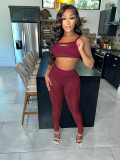 Mesh Irregular Splice Solid Color Sexy Low Chest High Waist Casual two-piece Set