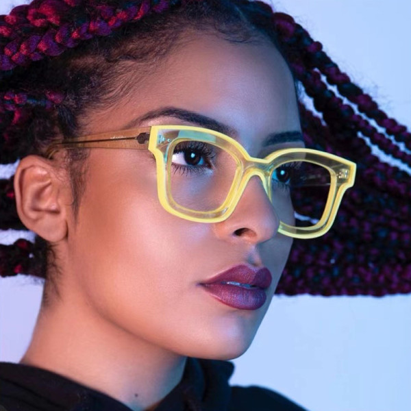 Fluorescent contrast color trend eyeglass frame fashionable simple square flat lens new TR anti-blue glasses in Europe and America