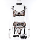 Mesh perspective sexy zebra pattern sexy lingerie three-piece set