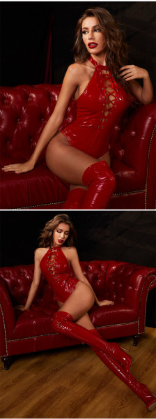 Premium sensual lingerie sexy suspender bodysuit leather