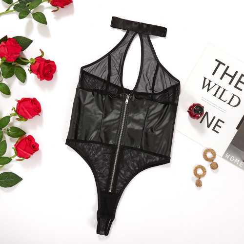 Zipper sexy fashion high-waisted bodysuit