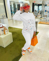Graffiti plush suit trend fashion unisex hooded trousers suit