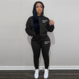 Letter printing plush suit trend fashion unisex hooded trousers suit