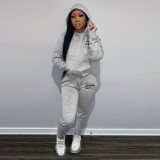 Letter printing plush suit trend fashion unisex hooded trousers suit