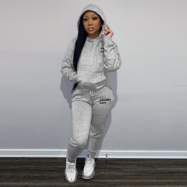 Letter printing plush suit trend fashion unisex hooded trousers suit