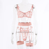 Lace embroidery girl mesh perspective sexy sexy sexy lingerie three-piece set