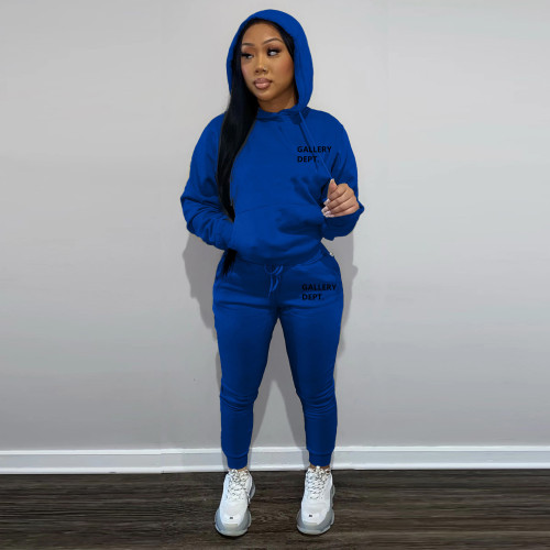 Letter printing plush suit trend fashion unisex hooded trousers suit