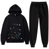 Graffiti plush suit trend fashion unisex hooded trousers suit