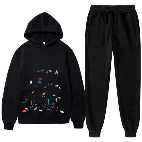 Graffiti plush suit trend fashion unisex hooded trousers suit