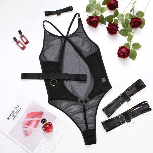 Black one-piece sexy underwear sexy mesh slimming waist sexy uniform