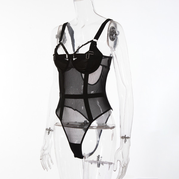 Sexy women's mesh patchwork bodysuit