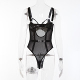 Sexy women's mesh patchwork bodysuit