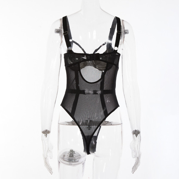 Sexy women's mesh patchwork bodysuit