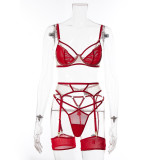 Contrast mesh summer underwear sexy perspective fun three-piece set