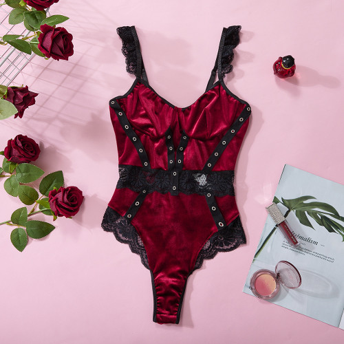 Velvet lace sexy sexy one-piece