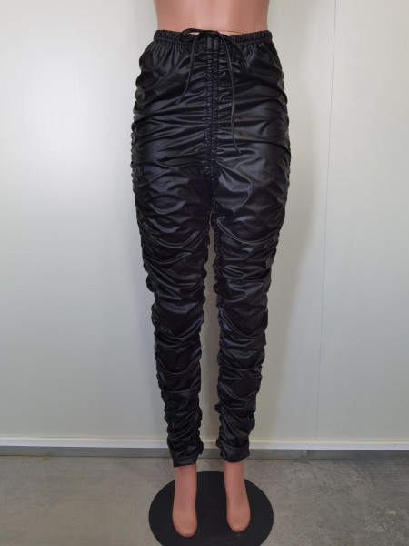 Casual pants Fashion pleated strapping slim leather pants