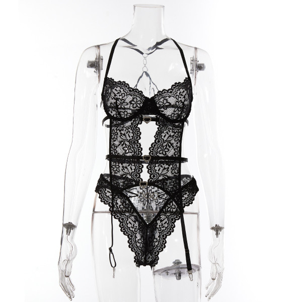 Perspective gauze splicing nightclub fun sexy body shaping suit