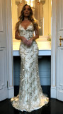 Dress suspender V-neck backless sequin lace up dress