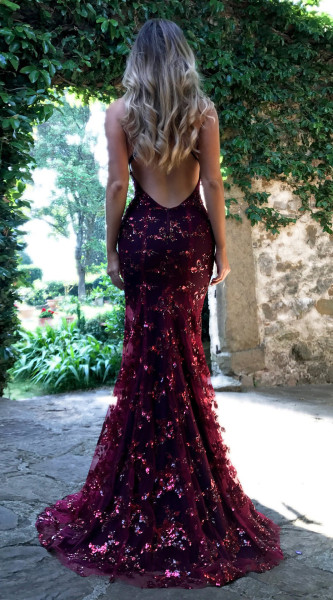 Dress suspender V-neck backless sequin lace up dress