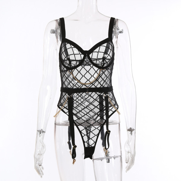 Perspective mesh sexy backless high-waisted bodysuit