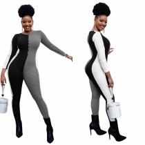 Fashion long-sleeve color contrast jumpsuit