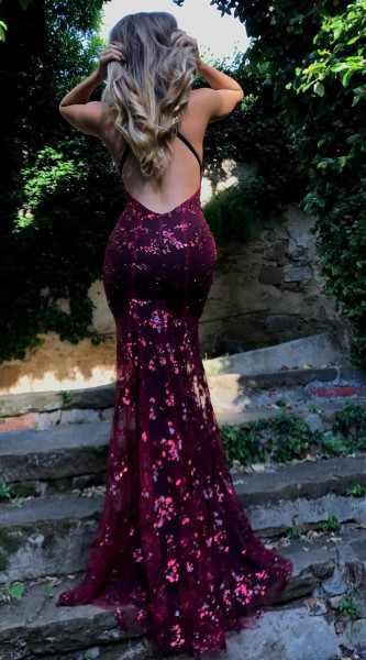 Dress suspender V-neck backless sequin lace up dress