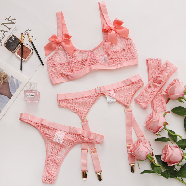 Three-piece lace fluorescent breathable mesh sexy underwear