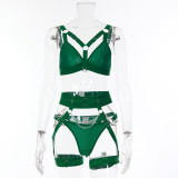 Metal chain sexy underwear sexy women's three-piece set