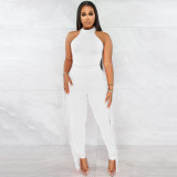 Fashion solid color casual tight-fitting fringed trousers two-piece set