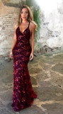 Dress suspender V-neck backless sequin lace up dress
