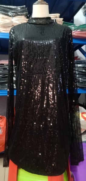 Small standing neck sequin dress loose women's dress