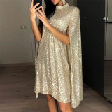 Small standing neck sequin dress loose women's dress